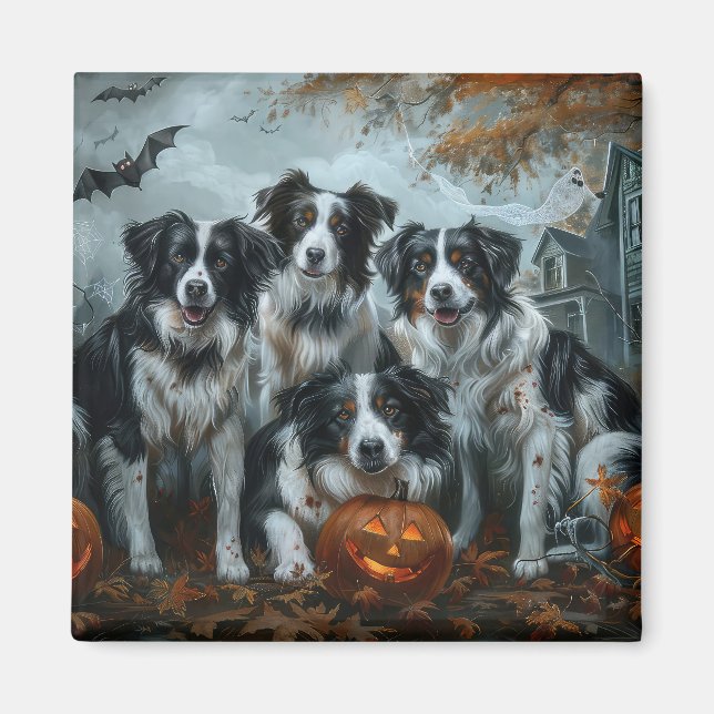 Aimant Bordure Collie Halloween nuit Chien ravir (Devant)