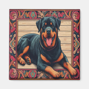 Aimant Bordure colorée stylée Rotweiler Chien 3D