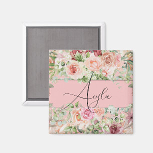 Aimant Bordure florale floue personnalisée avec Roses