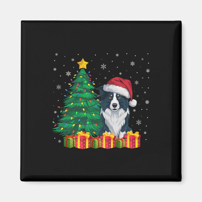 Aimant Bordure moche Collie Santa Hat Feux de Noël Chien (Devant)