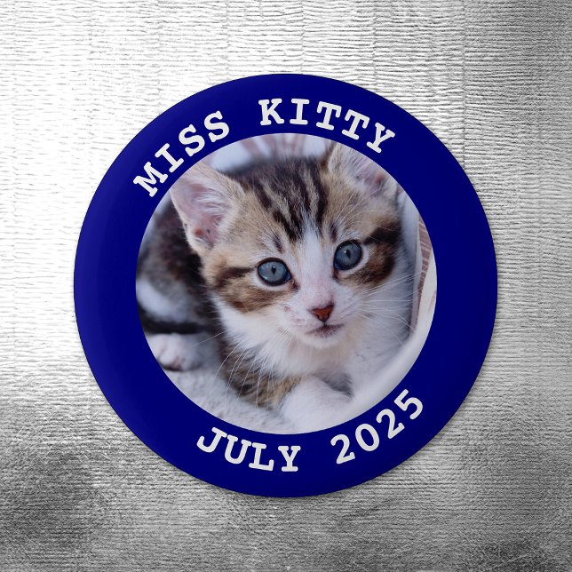 Aimant Bordure photo ronde personnalisée de la Marine (Navy Personalized Round Photo Frame Magnet)