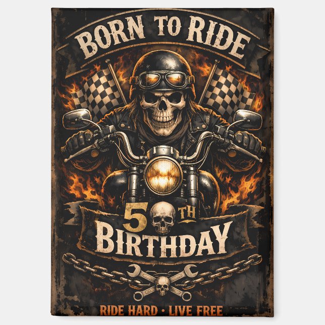 Aimant Born to Ride 50th Birthday Biker Skull Card (Recto)