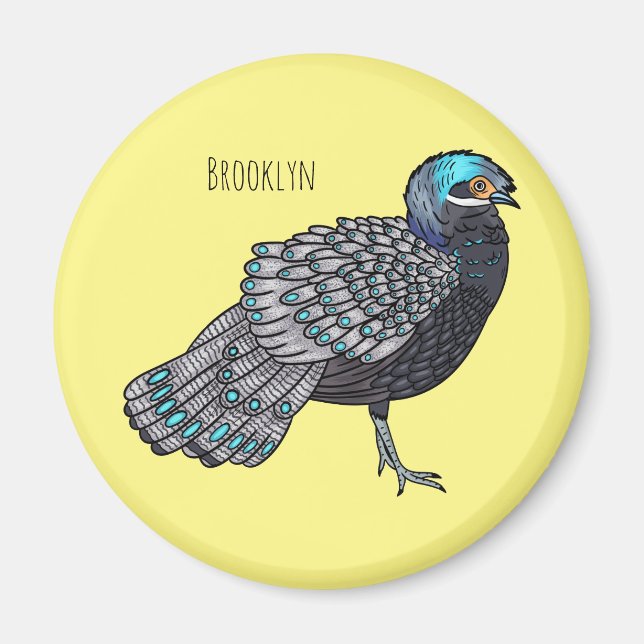 Aimant Bornean peacock-pheasant bird cartoon illustration (Devant)