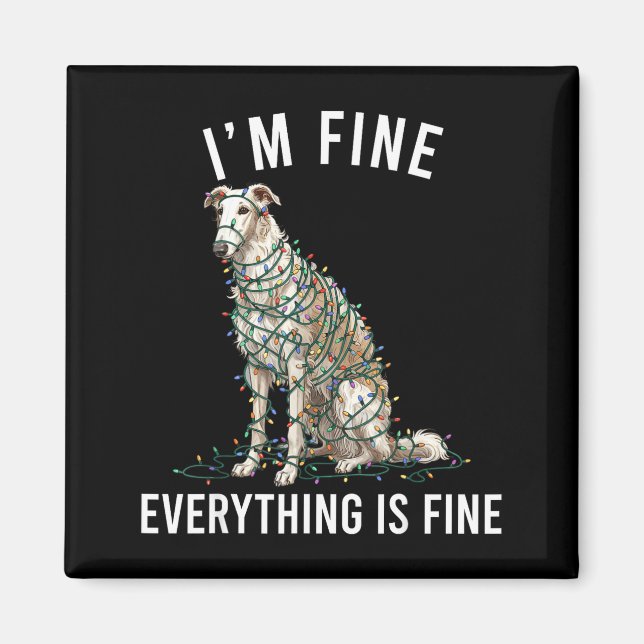 Aimant Borzoi Christmas I'm Fine Everything Is Fine  (Devant)