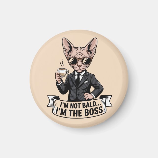 Aimant Boss Sphynx Cat Coffee Illustration (Devant)