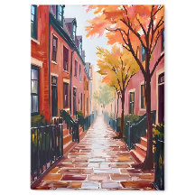 Boston Automne Aquarelle Beacon Hill