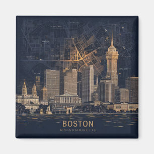 Aimant Boston, Boston Massachusetts Ciel Urbain Avec Cart