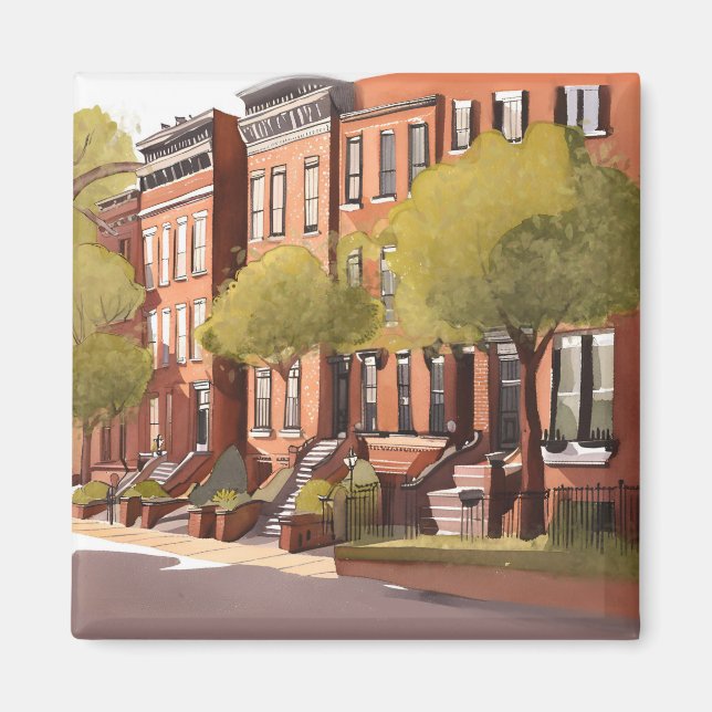 Aimant Boston Brownstones | Aquarelle de la rue Beacon (Devant)