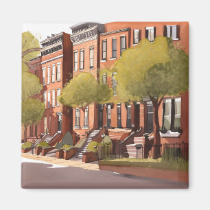 Aimant Boston Brownstones   Beacon Street Aquarelle
