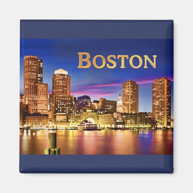 Aimant Boston Harbour at Night text BOSTON (Devant)