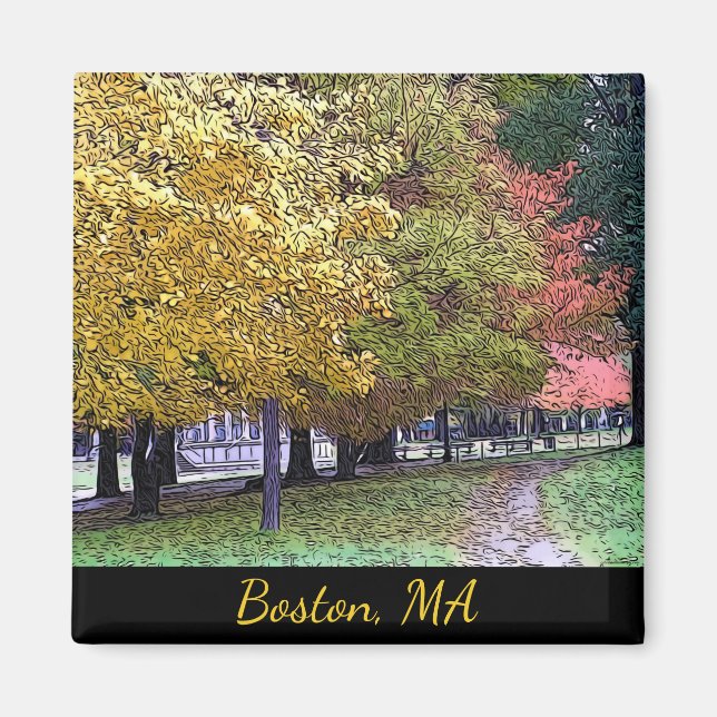 Aimant Boston, Massachusetts Fall Foliage Comic Art (Devant)