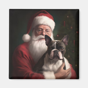 Aimant Boston Terrier avec Noël Festif du Père Noël