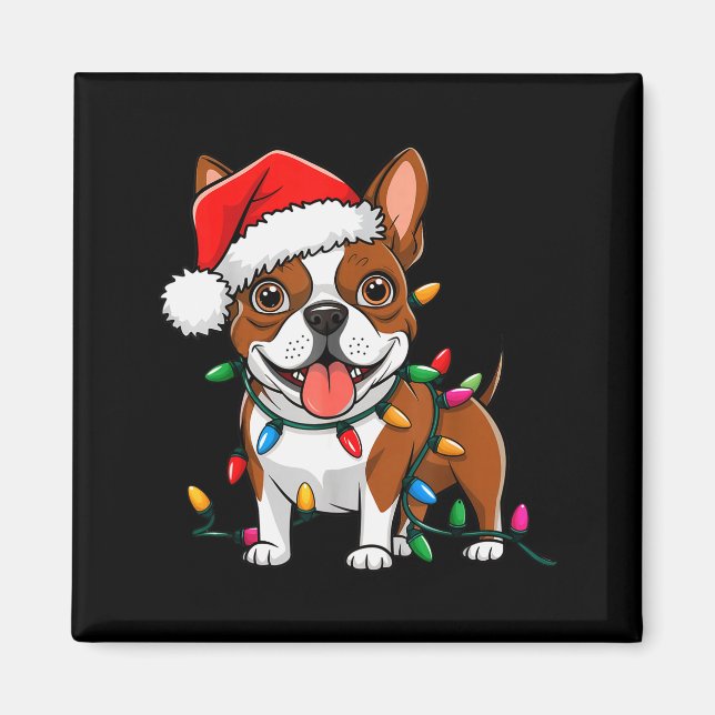 Aimant Boston Terrier Christmas Lights Xmas Dogs Men Wome (Devant)