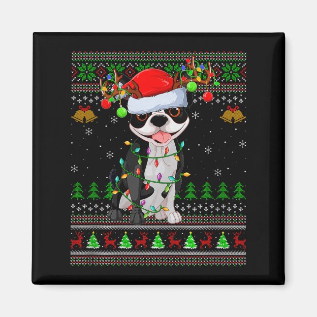 Aimant Boston Terrier Dog Ugly Christmas Sweater Holiday  (Devant)