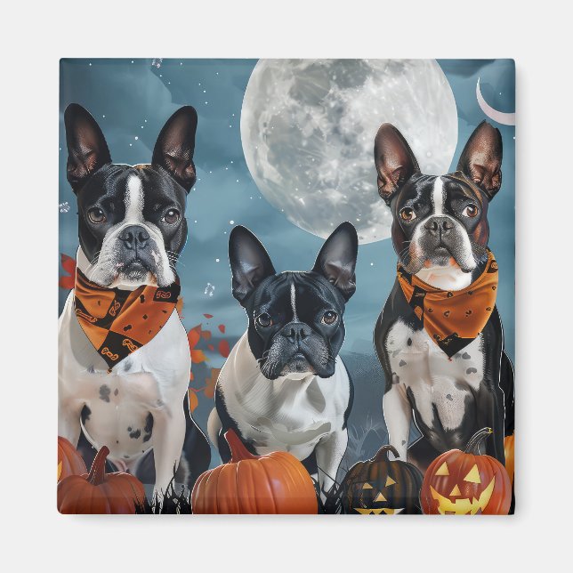 Aimant boston terrier Halloween Éffrayant (Devant)