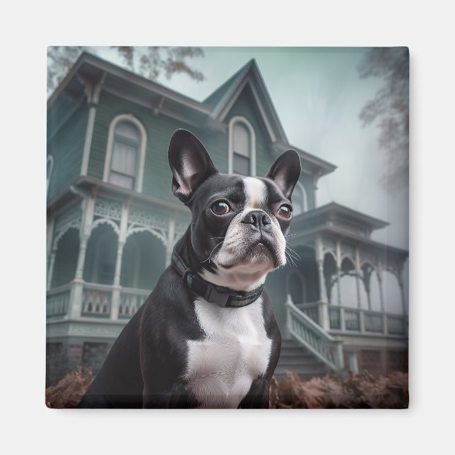 Aimant Boston Terrier Halloween effrayant (Devant)