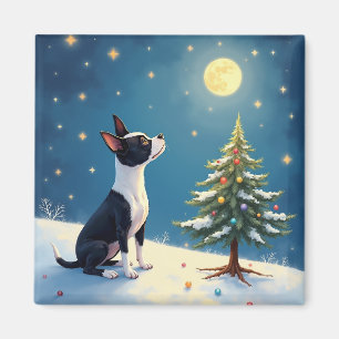 Aimant Boston Terrier Midnight Star-Gazing Noël