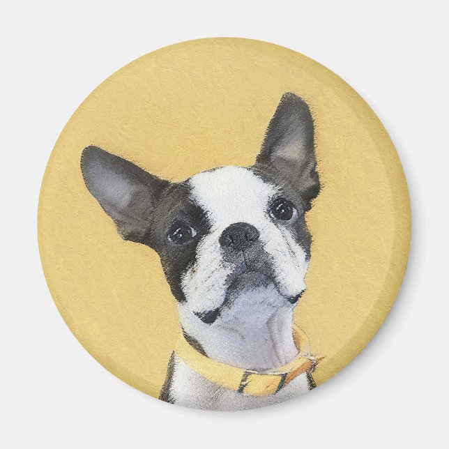 Aimant Boston Terrier Peinture - Cute Original Chien Art (Devant)