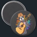 Aimant Boston Terrier Playing Acoustic Guitar Circle<br><div class="desc">Boston Terrier Playing Acoustic Guitar Cool Musician Guitarist Family design Gift Circle Magnet Classic Collection.</div>