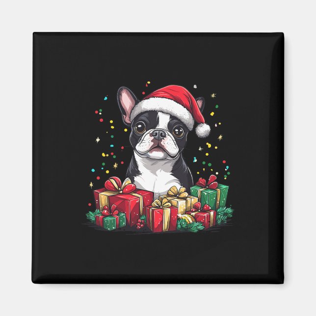 Aimant Boston Terrier Santa Hat Funny Christmas Bostie Do (Devant)