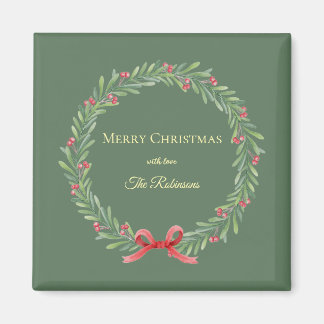 Aimant Botanical Christmas Wreath Modern Script