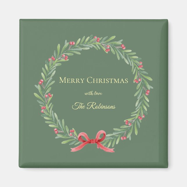 Aimant Botanical Christmas Wreath Modern Script (Devant)
