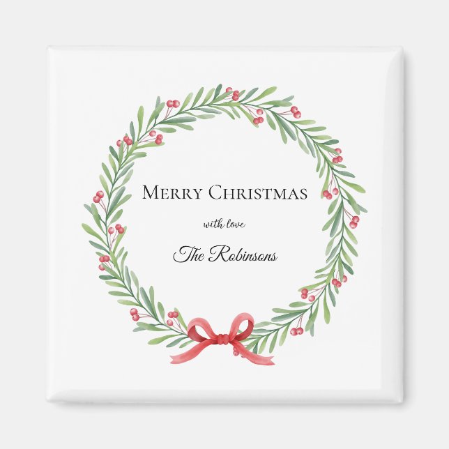 Aimant Botanical Christmas Wreath Modern Script (Devant)