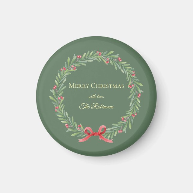Aimant Botanical Christmas Wreath Modern Script (Devant)