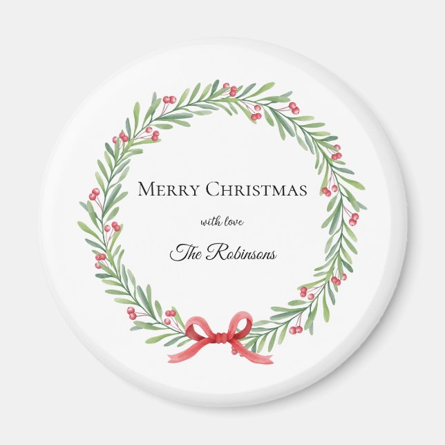 Aimant Botanical Christmas Wreath Modern Script (Devant)