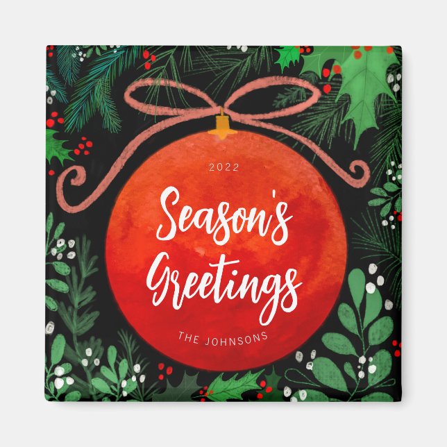 Aimant Botanique moderne rouge boule de Noël (Devant)