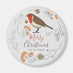 Aimant Botanique personnalisée Robin Oiseau Noël botaniqu
