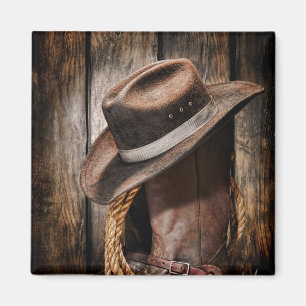 Aimant bottes de cowboy en bois de grange de brun de pays