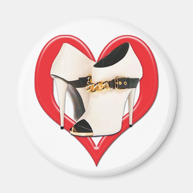 Aimant Bottes en cuir blanc du coeur avec chaîne or (Devant)