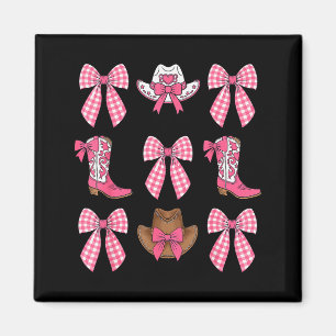 Aimant Bottes et chapeaux de cowgirl roses à noeud coquet