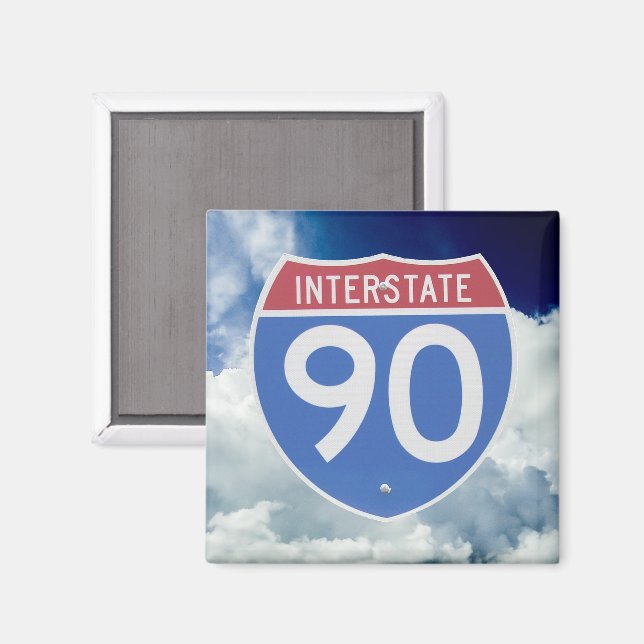 Aimant Bouclier Interstate 90 contre ciel bleu avec nuage (Recto/Verso)