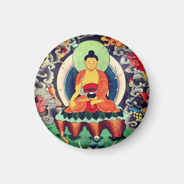 Aimant Bouddha Shakyamuni peinture, Himalaya - Népal (Devant)