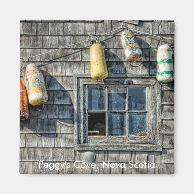 Aimant Bouées sur un mur, Peggy’s Cove, Nouvelle-Écosse. (Devant)