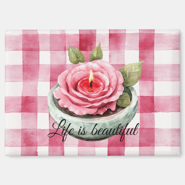 Aimant Bougie Carreaux Rose Rose (Recto)