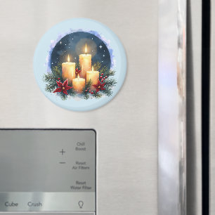 Aimant Bougie de Noël avec Poinsettias