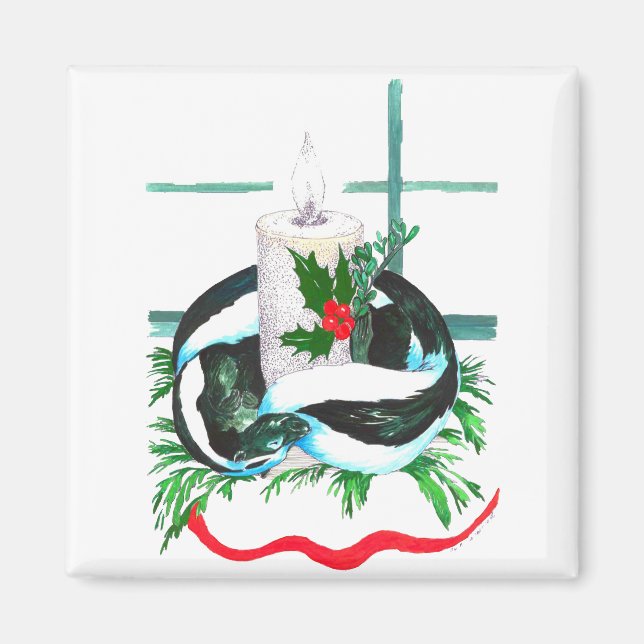 Aimant Bougie de Noël Moufette Enveloppée Vacances Mignon (Devant)