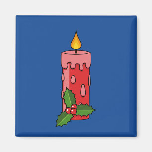Aimant Bougie de Pilier Rouge de Noël avec Holly
