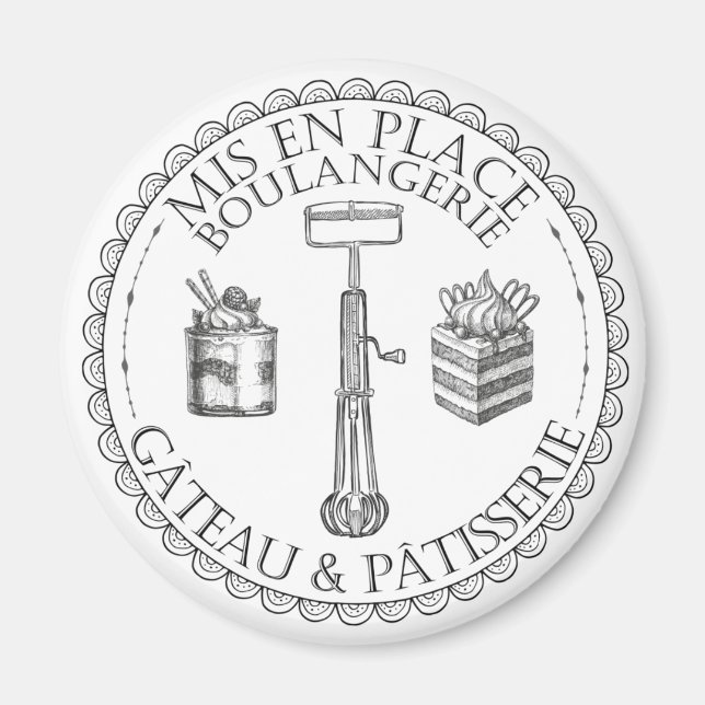Aimant Boulangerie de pâtisserie Vintage noire et blanche (Devant)