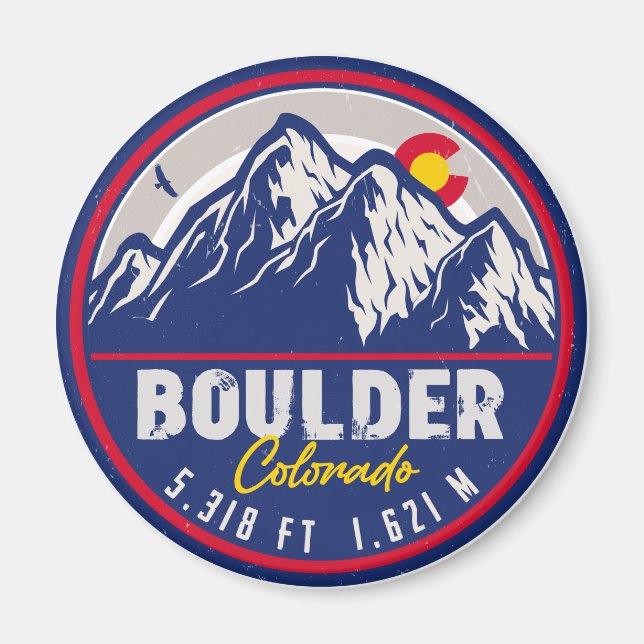 Aimant Boulder Colorado Retro Sunset Mountain Souvenirs (Devant)