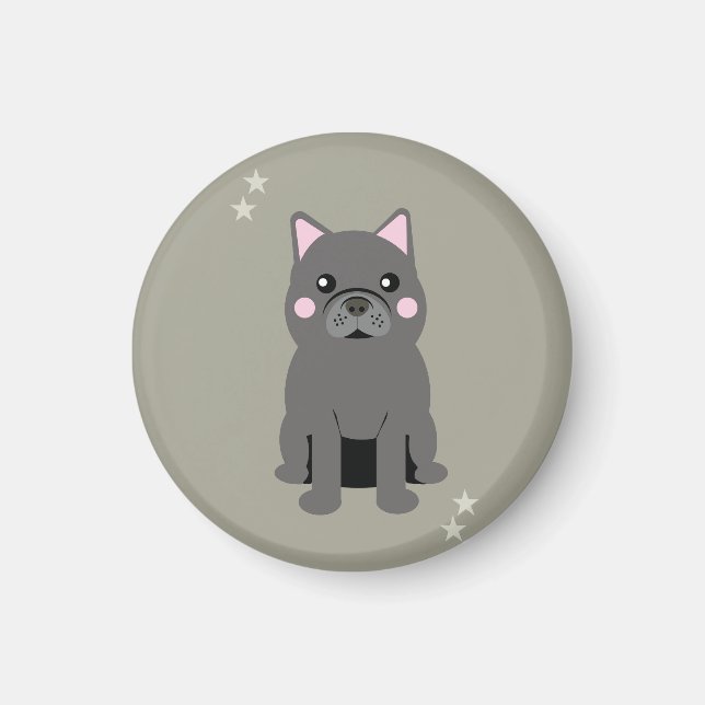 Aimant Bouldog français gris joues mignonnes (Devant)