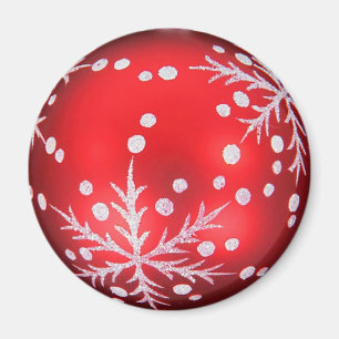 Aimant Boule de Noël rouge à cristal au neige