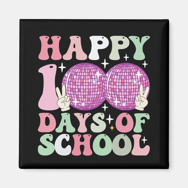 Aimant Boule disco rétro groovy 100 jours d'école heureux (Devant)