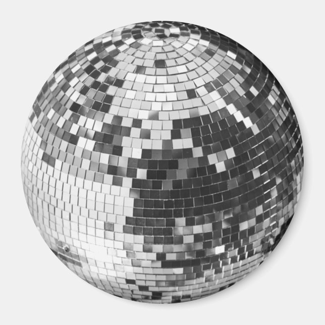 Aimant Boule disco rétro scintillement paillettes argent  (Devant)