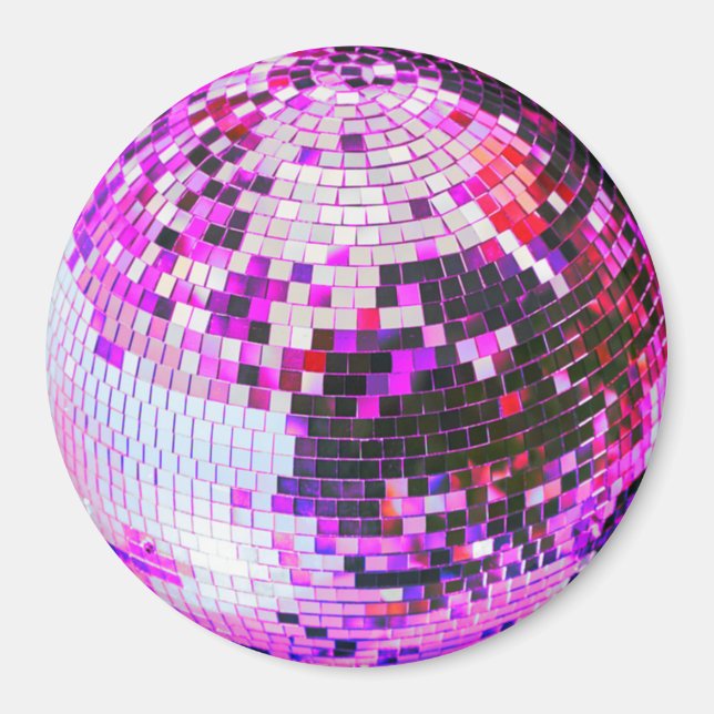 Aimant Boule disco rétro scintillement paillettes rose an (Devant)