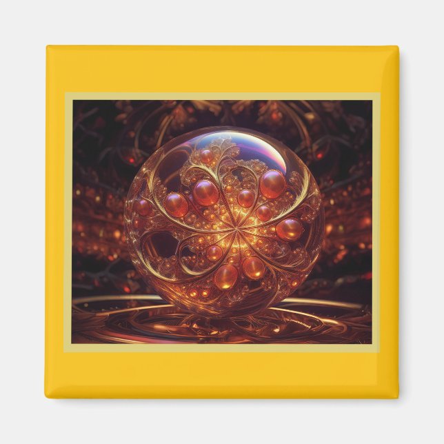 Aimant Boule En Verre transparent doré et jaune Fractée (Devant)