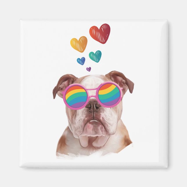 Aimant Bouledogue anglais avec coeurs Saint-Valentin  (Devant)